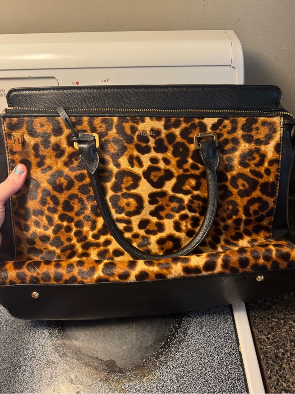 Ralph Lauren Leopard Print Satchel with Black Trim